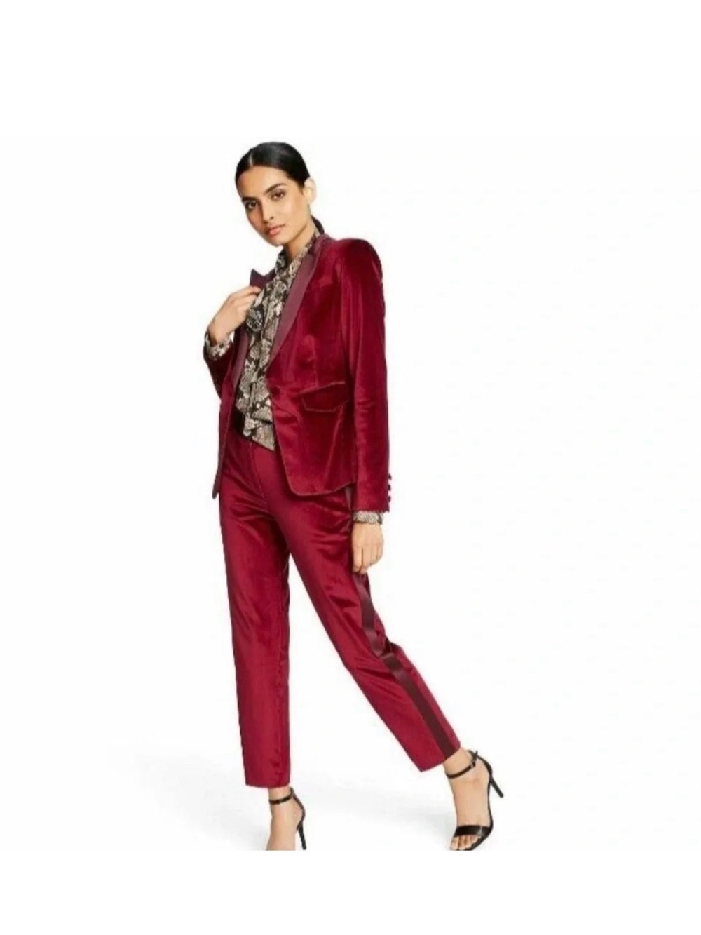 NWT ALTUZARRA x TARGET
Bordeaux Velvet Tuxedo Jacket and Straight Leg Suit Set